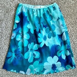 🦋 Worthington Petite Vintage Blue Turquoise Floral Midi Skirt 12 Petite Y2K 90s